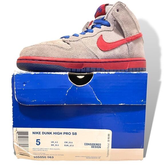 Nike SB Dunk High Medium Grey Varsity Red Old Royal - Picture 2 of 12